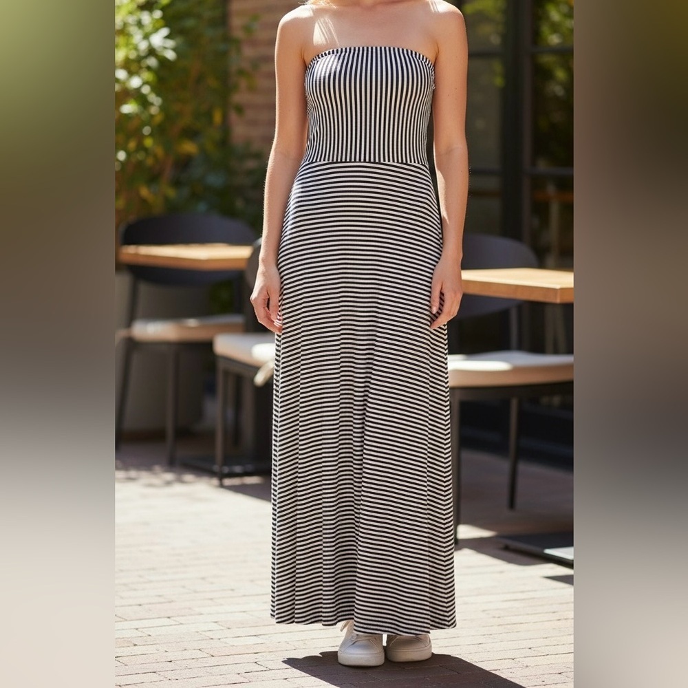 Gap Convertible Strapless Maxi Dress Navy White Stripe Small